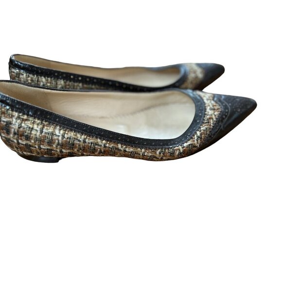 Oscar de la Renta Shoes Hills Flats Tweed leather brown Made in Italy  7.5 - Picture 6 of 9